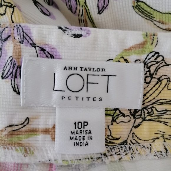 Ann Taylor Loft Petites Women's FLoral White Multi Pants Size 10P - Picture 5 of 6